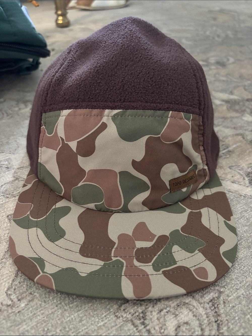 Topo Designs Brown Fleece & Olive Camo 5-Panel Cap
